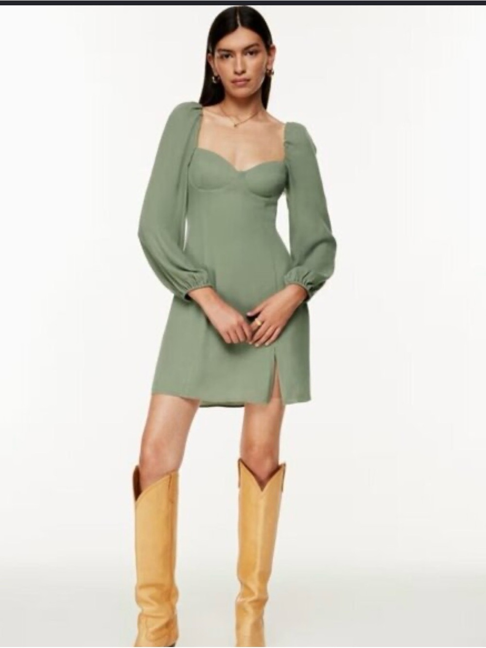 Wilfred Sage Green Puff-Sleeve Mini Dress